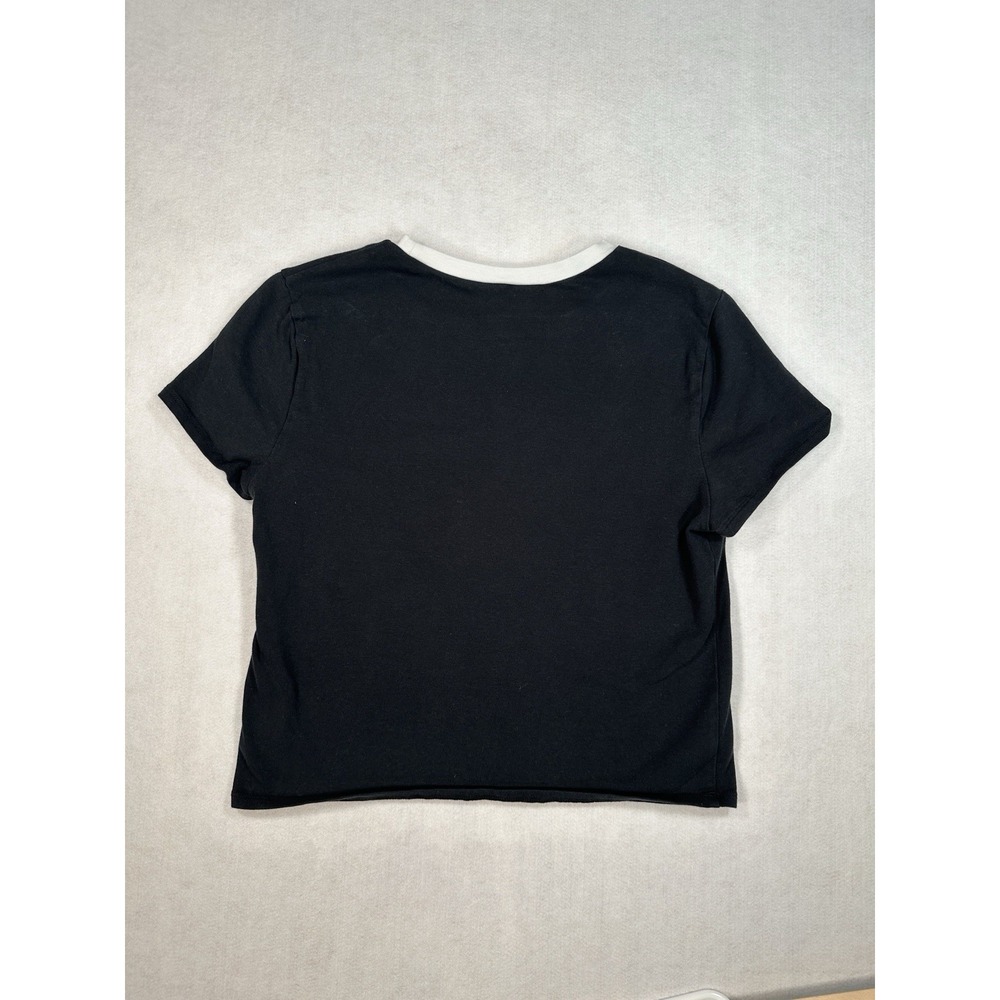 Abercrombie & Fitch Essential Baby Tee Shirt Women's Sz L Black w White Trim - Picture 2 of 7